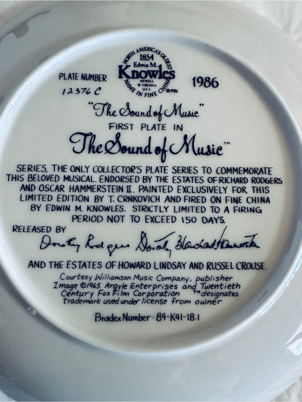 Knowles 1986- “The Sound of Music” Collector’s Plate #1 - Picture 2 of 9